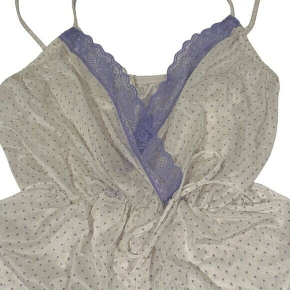 Vintage Union Made Lingerie S Playsuit Sleep Romper Purple Polka Dot Lace USA - Picture 5 of 5